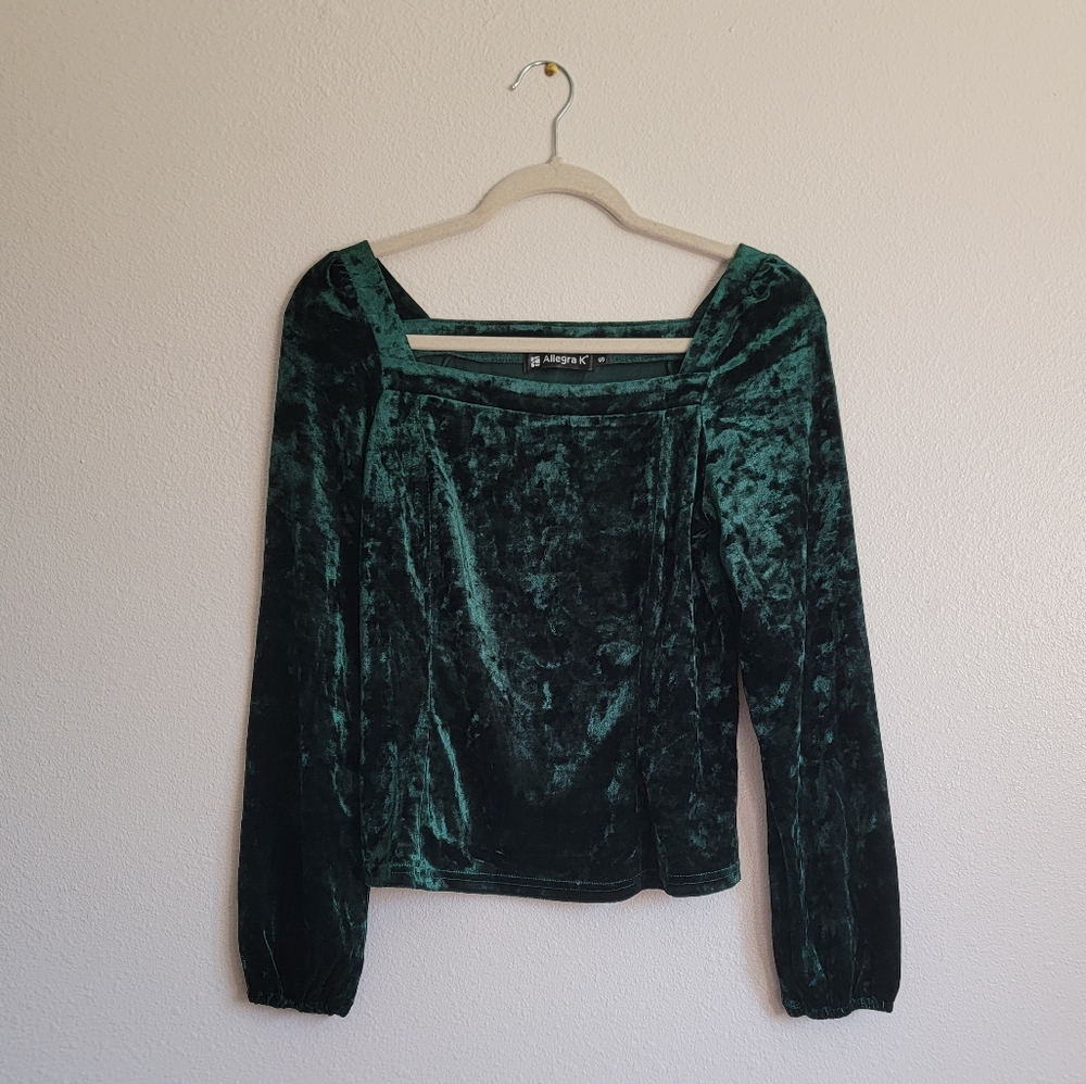Allegra K Women's Velvet Green Top